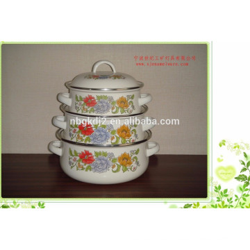 Carbon steel enamel casserole sets with and enamel lid roll rim handle two side decal
